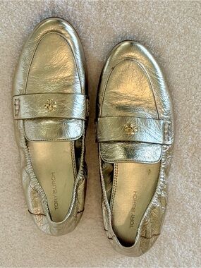 Tory Burch Metallic Gold Leather Ballet Loafers. Size 5M